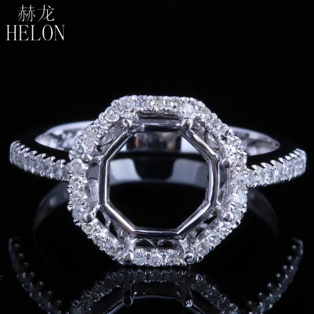 

HELON Round Cut 8.5-9.5mm Solid 14k 10k White Gold Natural Diamond Women Trendy Fine Jewelry Semi Mount Engagement Rings Setting