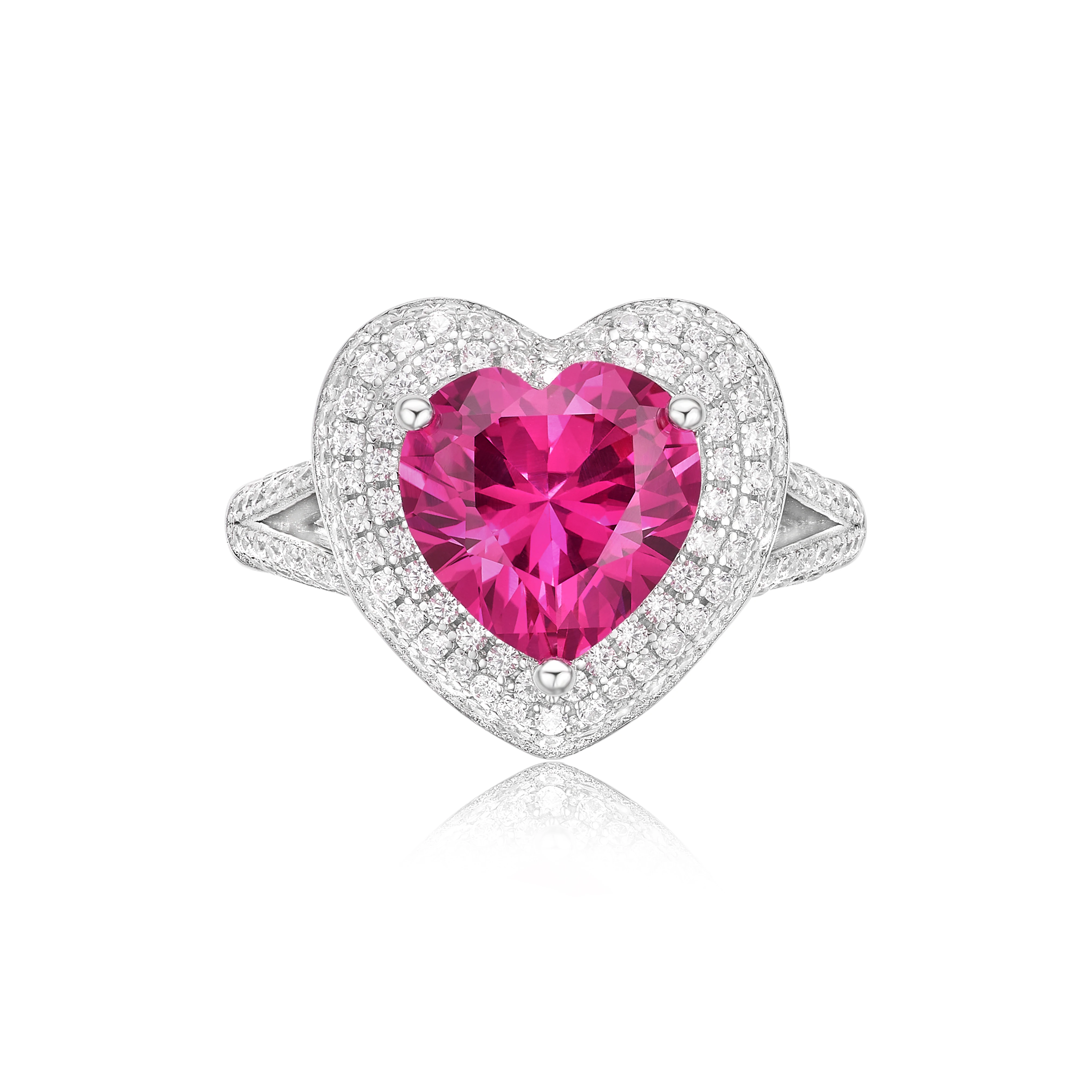 

Cumee Heart Classic Lab Created Gemstone Rose Red Surrounded Women's Ring. 925 Silver Plated Gold Rings for Women