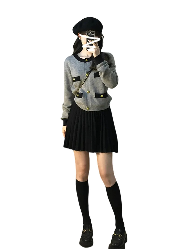 Retro Lazy Sle Damen-Strickpullover, Mantel, weiches Ey, Herbst-Winter, lockere Passform, Knopfleiste, lang, Sve, rundes Ne-Top