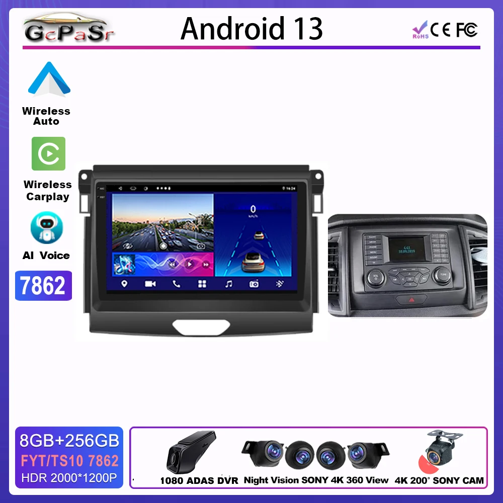 

9-дюймовый Carplay Bluetooth Android для FORD RANGER 2015-2020 мультимедийный сенсорный экран Автомобильная камера 5G Wifi навигационный дисплей