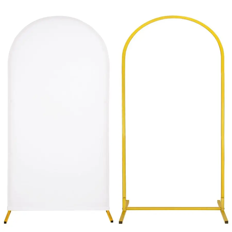 

Набор подставки для арки и чехлов, 1 белый фон из спандекса с 1 золотой свадебной арочной подставкой для вечеринок, дня рождения, детского душа
