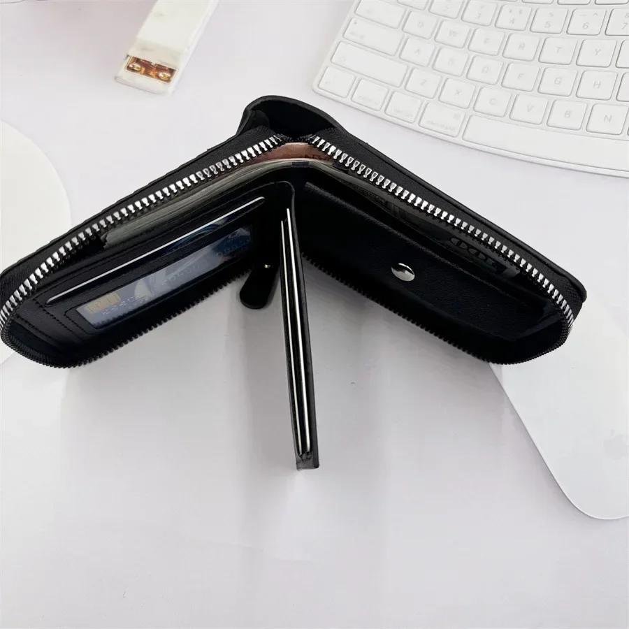 New Leather Men’s Wallet Luxury Mens Purse Male Zipper Card Holders with Coin Pocket Rfid Wallets Gifts for Men Money Bag