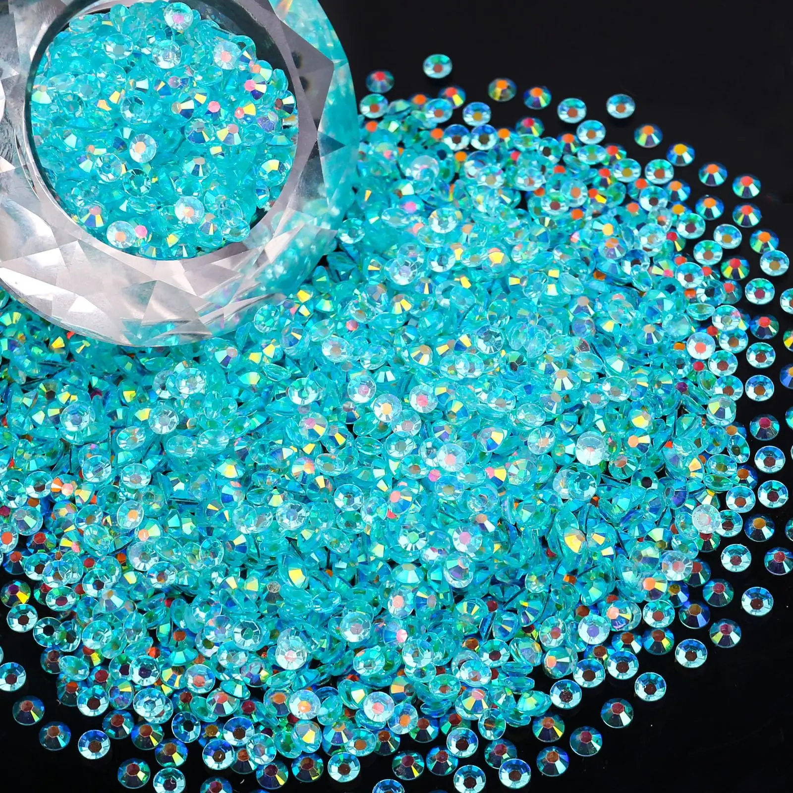 Lake Blue Clear AB Resin Jelly Rhinestones 2mm 3mm 4mm 5mm 6mm Faux Gems Bead for Crafts DIY Nail Art Charms Supplies Stone Bulk