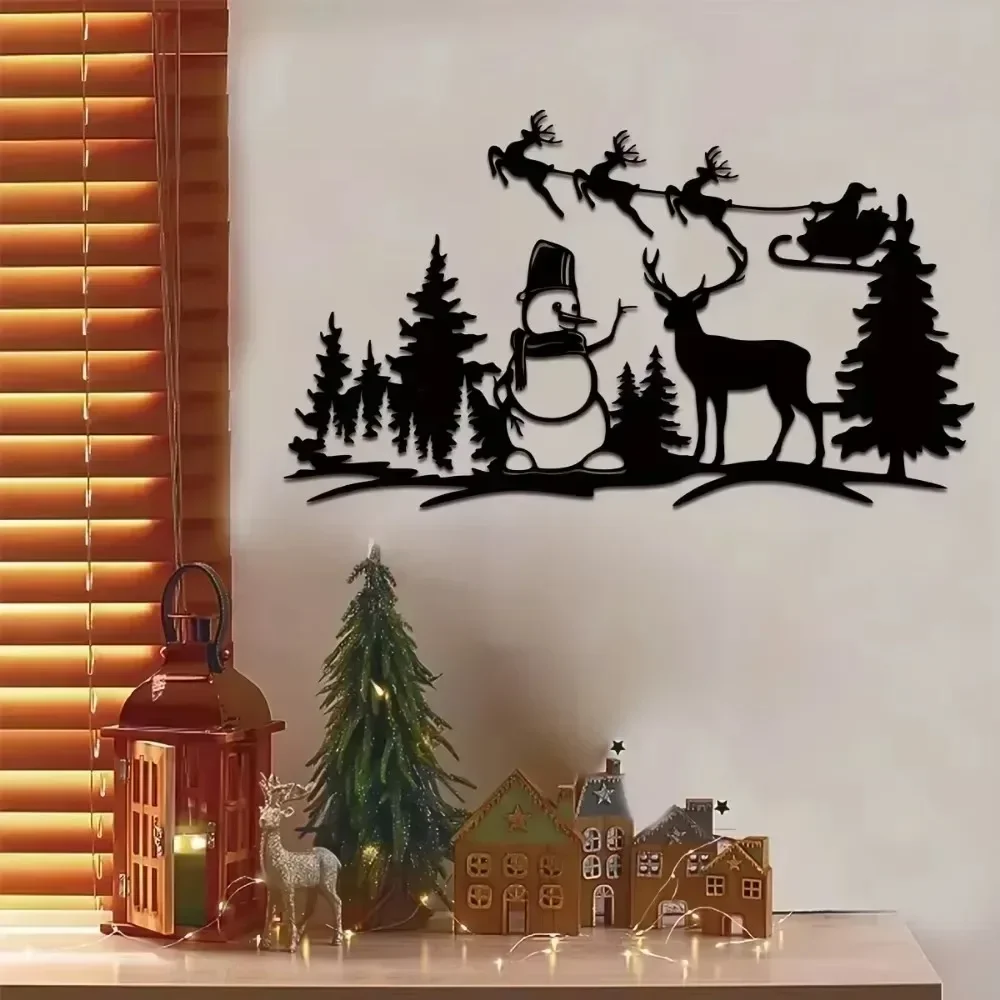 CIFBUY Christmas Tree Snowman Reindeer Metal Wall Art Iron Hanging Sculpture Rustproof Waterproof Indoor Outdoor Decor Gift