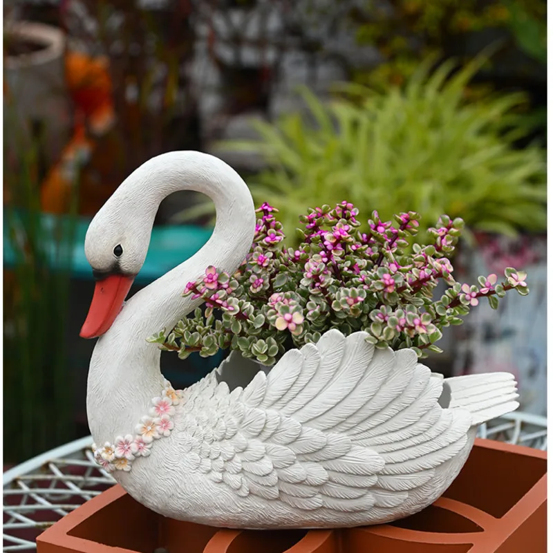 Cute Swan Flower Pot, Creative, Personalized, Simulated Animals, Balcony Resin Plant Stand, Large Bonsai Container, Outdoor