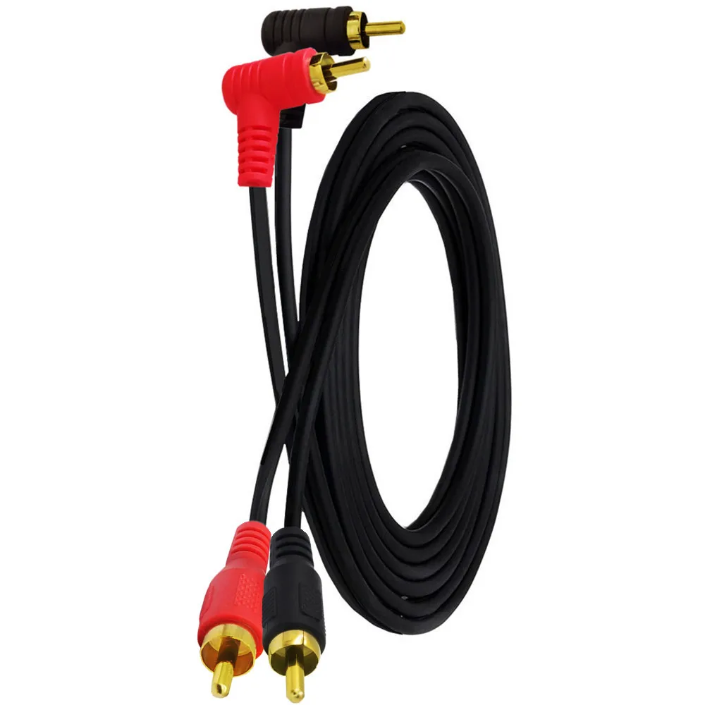 Kabel 90 stopni 2RCA, kabel 2-męski do 2-męski RCA Audio Stereo Subwoofer kabel przewód Audio 1m