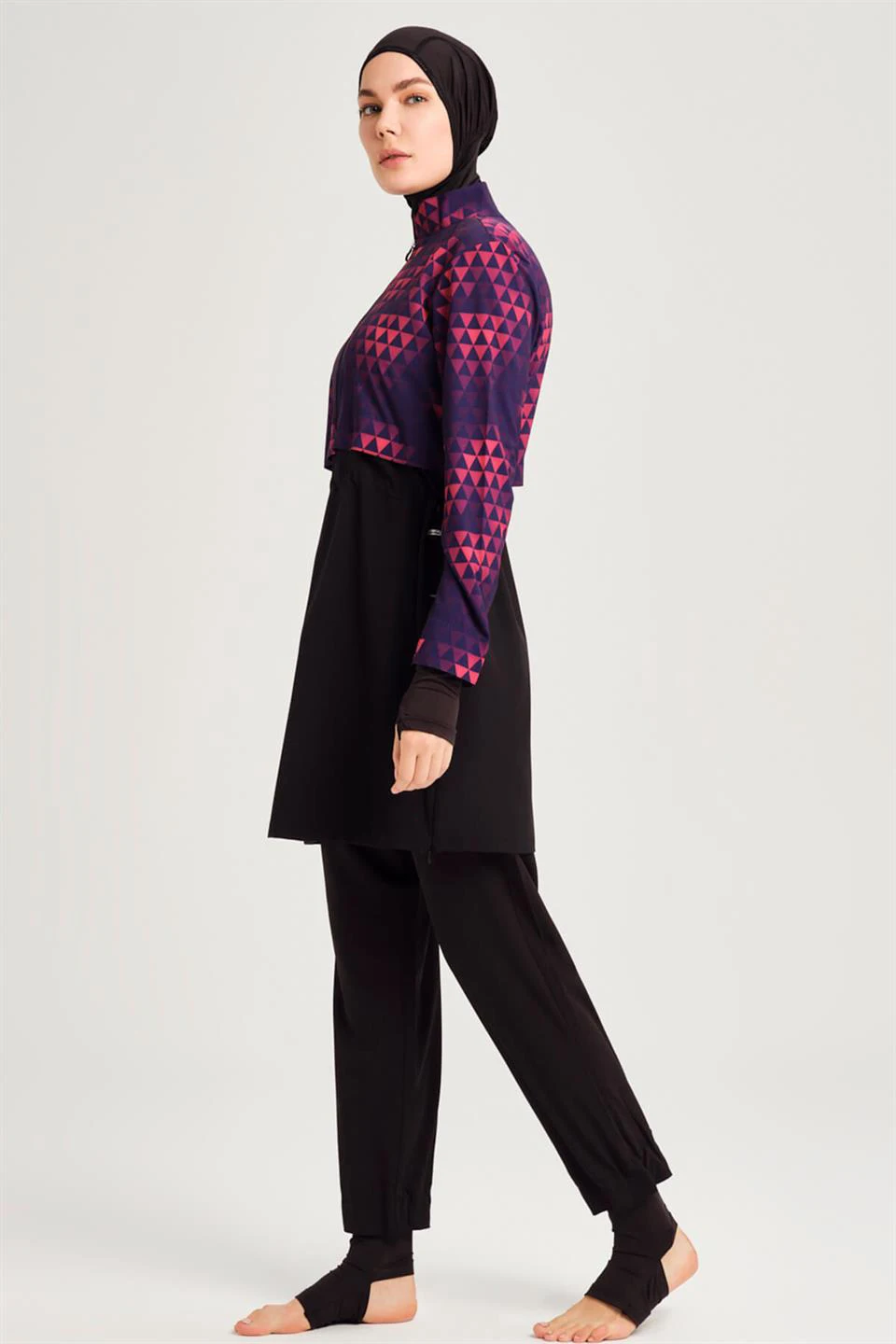 4 قطعة/المجموعة Burkini فام Musulmane الطباعة رياضية فضفاضة تناسب قابلة للتمدد UPF50-UV حماية ملابس السباحة مع سحاب