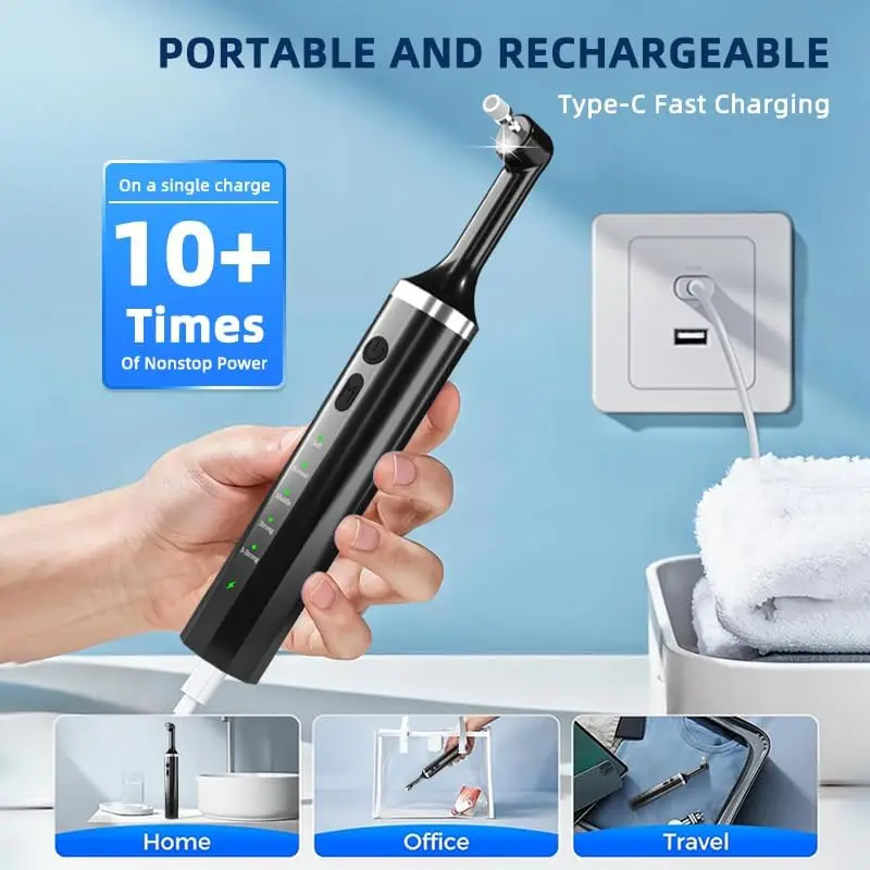 Tooth Polisher Teeth Cleaner Kit Set with 5 Brush Heads & LED Light Waterproof for Home Use Teeth Polishing Whitening Cleaning
