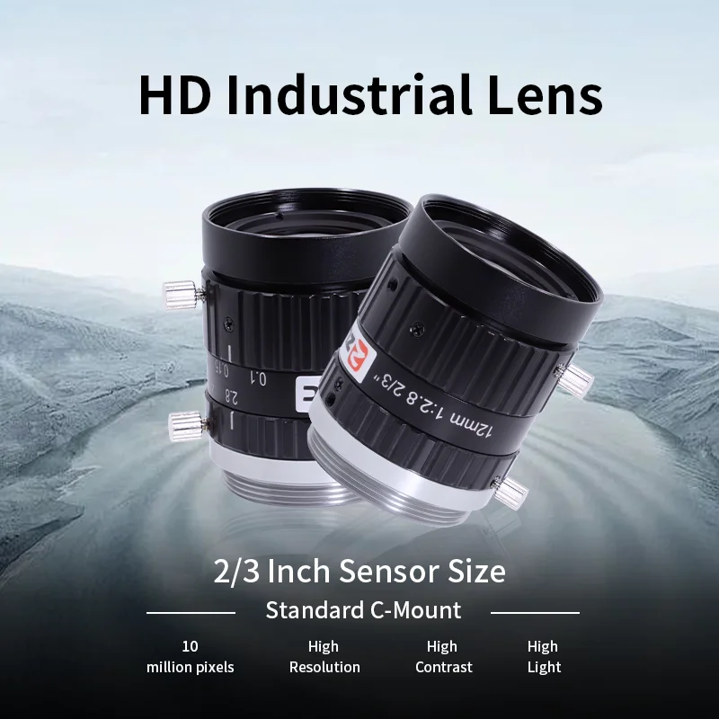 FA lens 10MP 12mm camera lens fixed focus 2/3'' sensor size machine vision C-Mount lens high resolution for industrial cameras