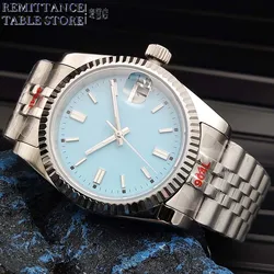 Men's automatic watch, automatic mechanical movement Japan NH35, sapphire glass, transparent back, blue sterile dial watch