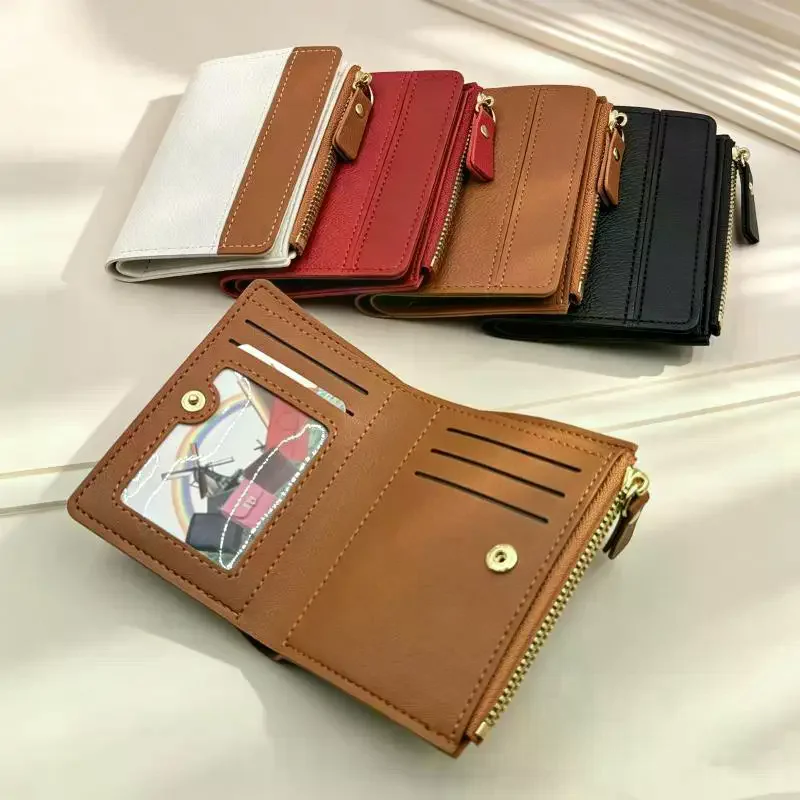 1PC Solid Color PU Leather Small Wallet For Short Simple Women's Purse With Buttons Ultra Thin Credit Card Bag Coin Purse