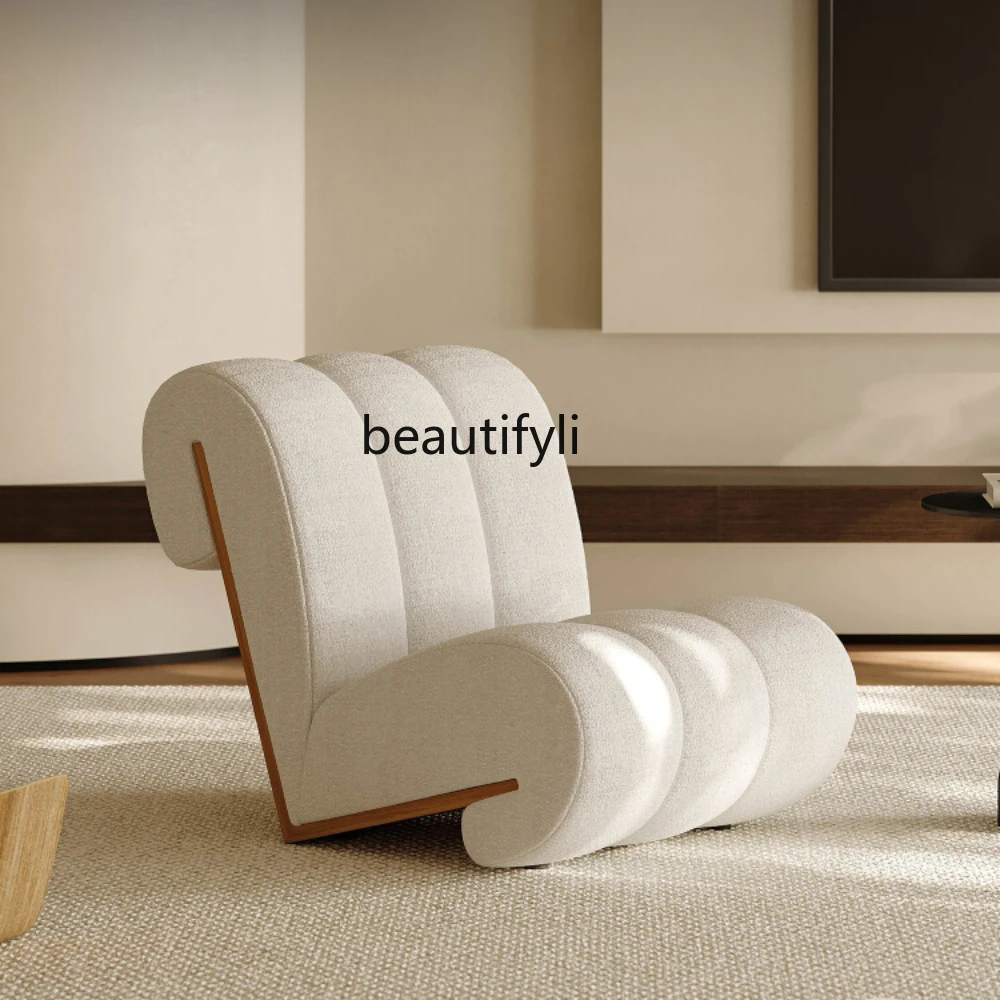 

Italian Minimalist Leisure Chair Soft Cushion Bedroom Creative Single-Seat Sofa Chair Fabric Milk Fiber