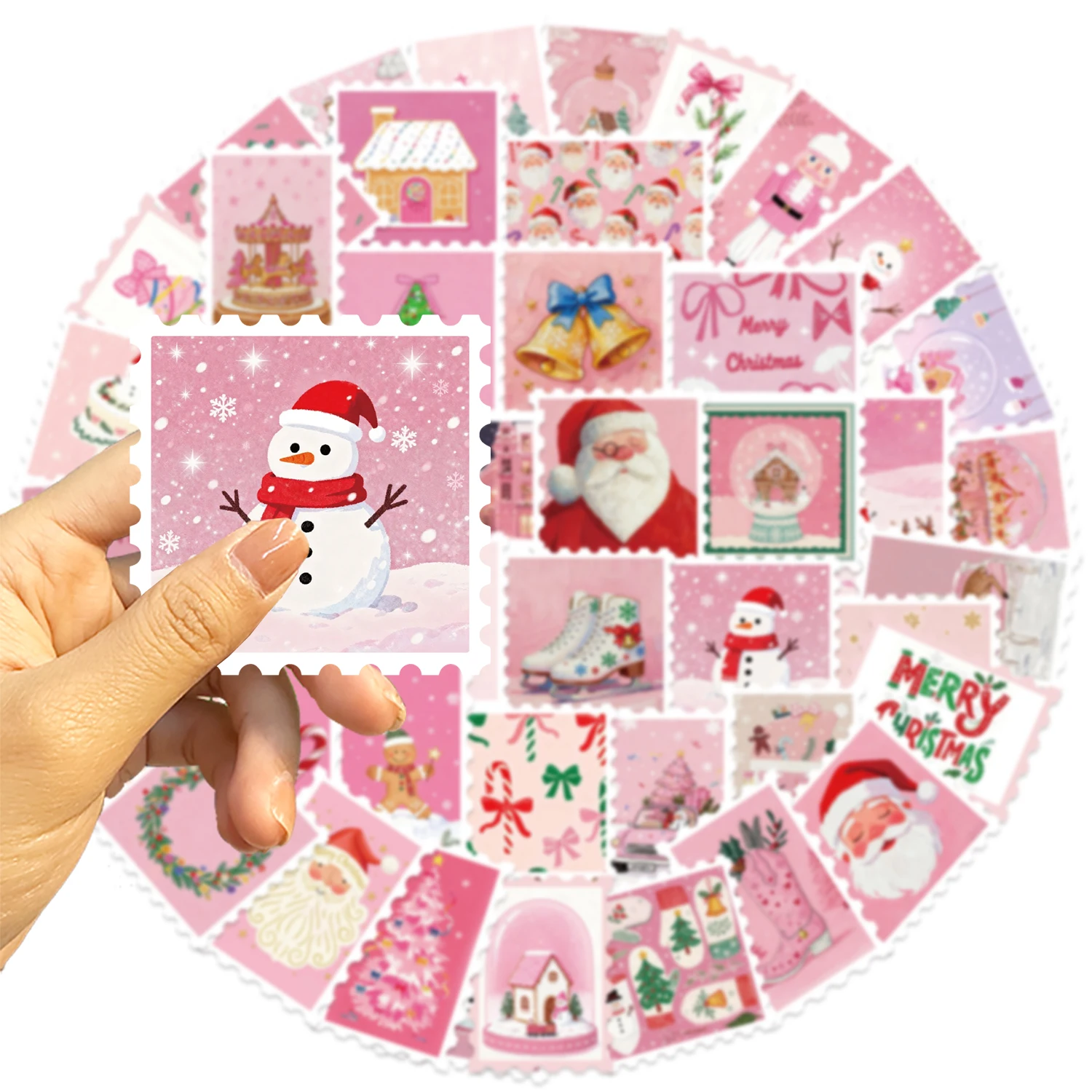 50 pçs novo natal dos desenhos animados rosa selo adesivos para decoração de festival diy casos de telefone copos de água pvc à prova dwaterproof água