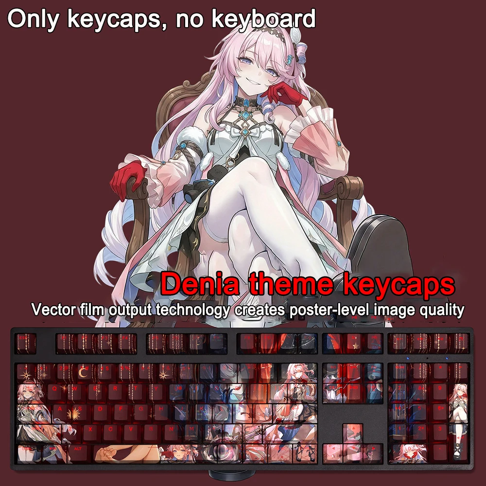 Wuthering Waves Keycaps 108 Keys/set Encore Colquhoun PBT Backlit Keycaps Cartoon Anime Gaming Key Caps For ANSI 61 87 104 108