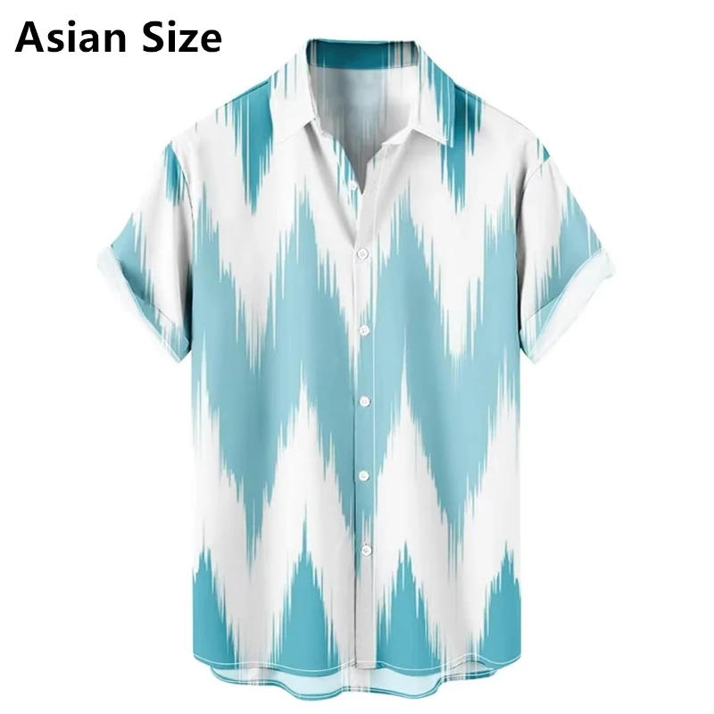 

3D Printed Irregular Stripes Shirt Summer Street Fashion Personality Short Sleeve Tops Men And Women Casual Lapel Hawaiian Shirt