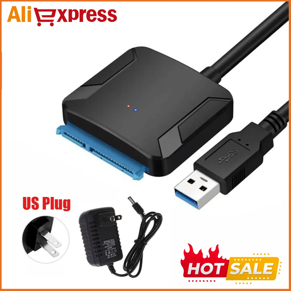 SATA-zu-USB-3.0-Adapterkabel für 2,5/3,5 Zoll SSD HDD SATA III Festplattenkonverter, unterstützt UASP mit 12 V Netzteil