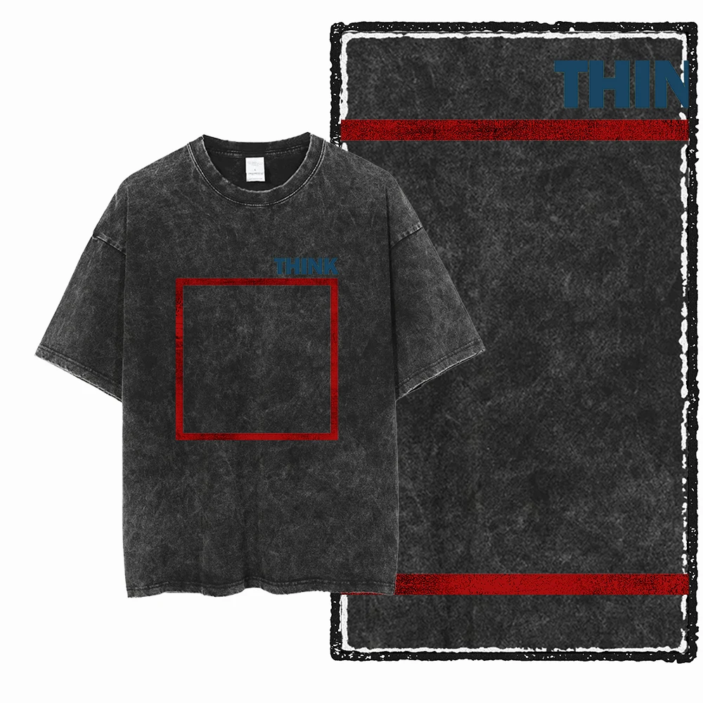 เสื้อยืดสตรีทแวร์เท่ๆ สำหรับผู้ชายและผู้หญิง ไซส์พลัส ลายพิมพ์ ZB THINK Out of The Box ผ้าฝ้ายลายพิมพ์ลายกรอบ  เสื้อยืดยูนิเซ็กซ์