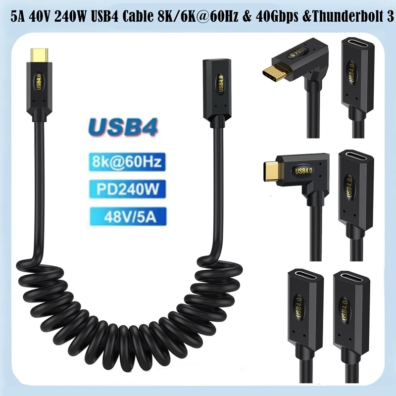 40Gbps Extender, 240W PD Charging, 8K@60Hz 4K@240Hz Video, Left Right Angle Male to Female Cord Compatible with Thunderbolt 4/3,