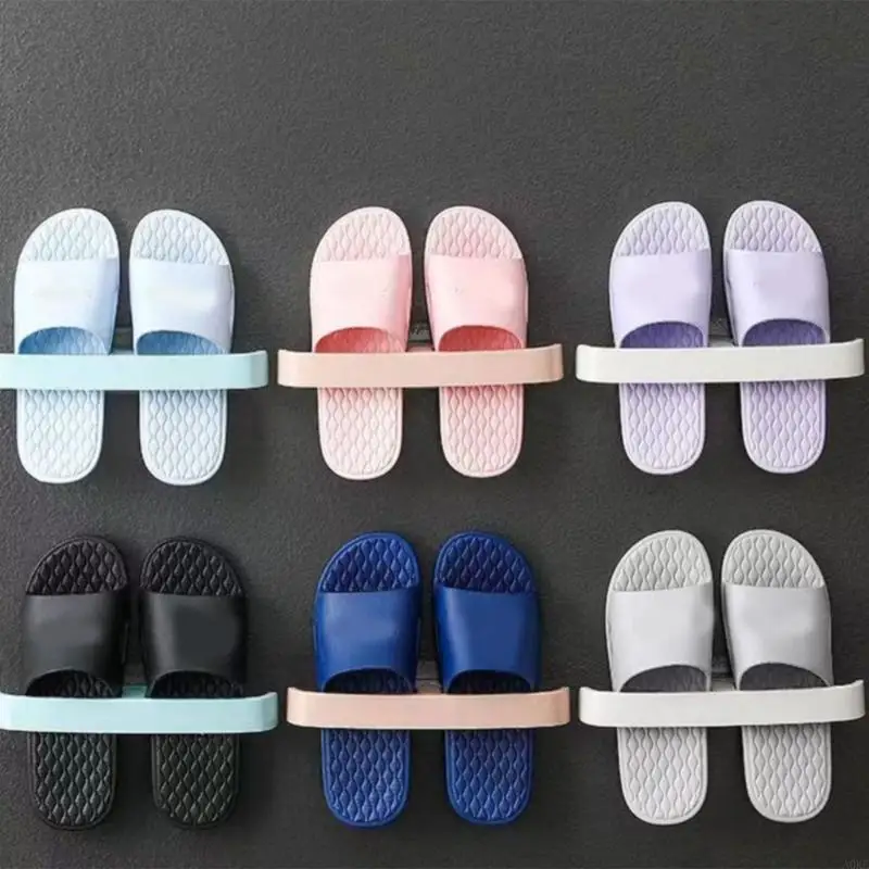 A0KE 5Pieces Wall Mounted Adhesive Shoe Rack Water Resistant No Drill Installation Bathroom Slipper Hanger Shelf