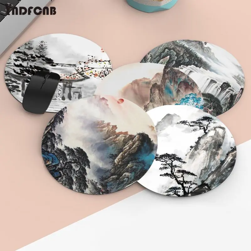 Chinese Ink Style 20x20cm Round Desktop Desk Mat Kawaii Gaming Accessories Students Writing Pad Mouse Pad Padmouse Desk