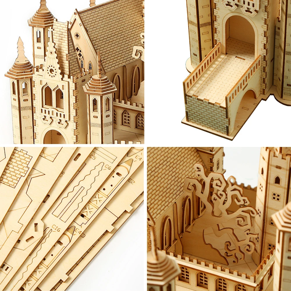 Casa de Rompecabezas de Madera 3D, Royal Knight's Creed: El Castillo Perdido, Kits de Modelos de Ensamblaje DIY, Juguete Retro para Niños, Regalos de Decoración para Adultos