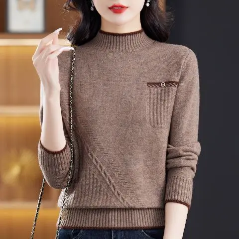 

Faionable Thiened Loose Knitted Base irt f High Collar Autumn Winter Women's Sweater Sli Yarn Top Commute Sle