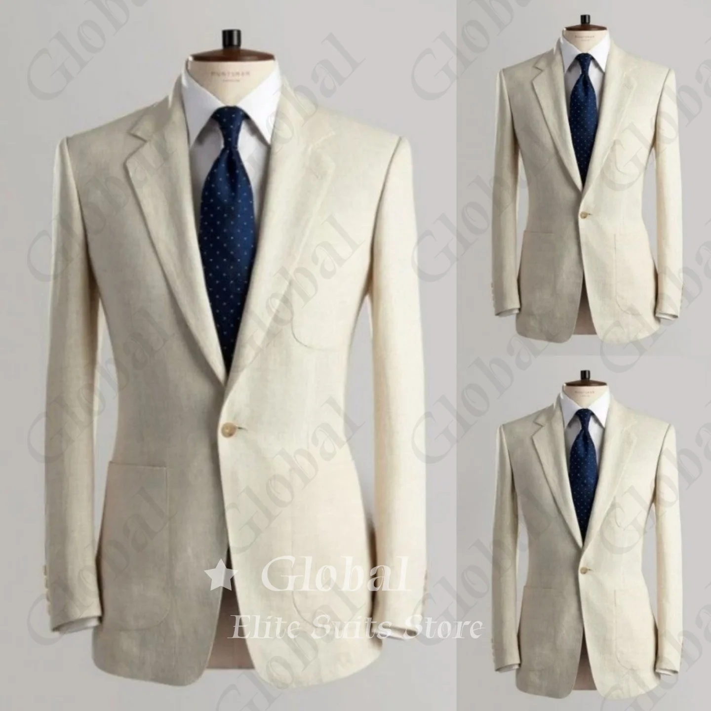 Beige Men's Single Blazer Notch Lapel One Button Slim Fit Summer Formal Business Office Wedding Groom Tuxedo Suits Customized