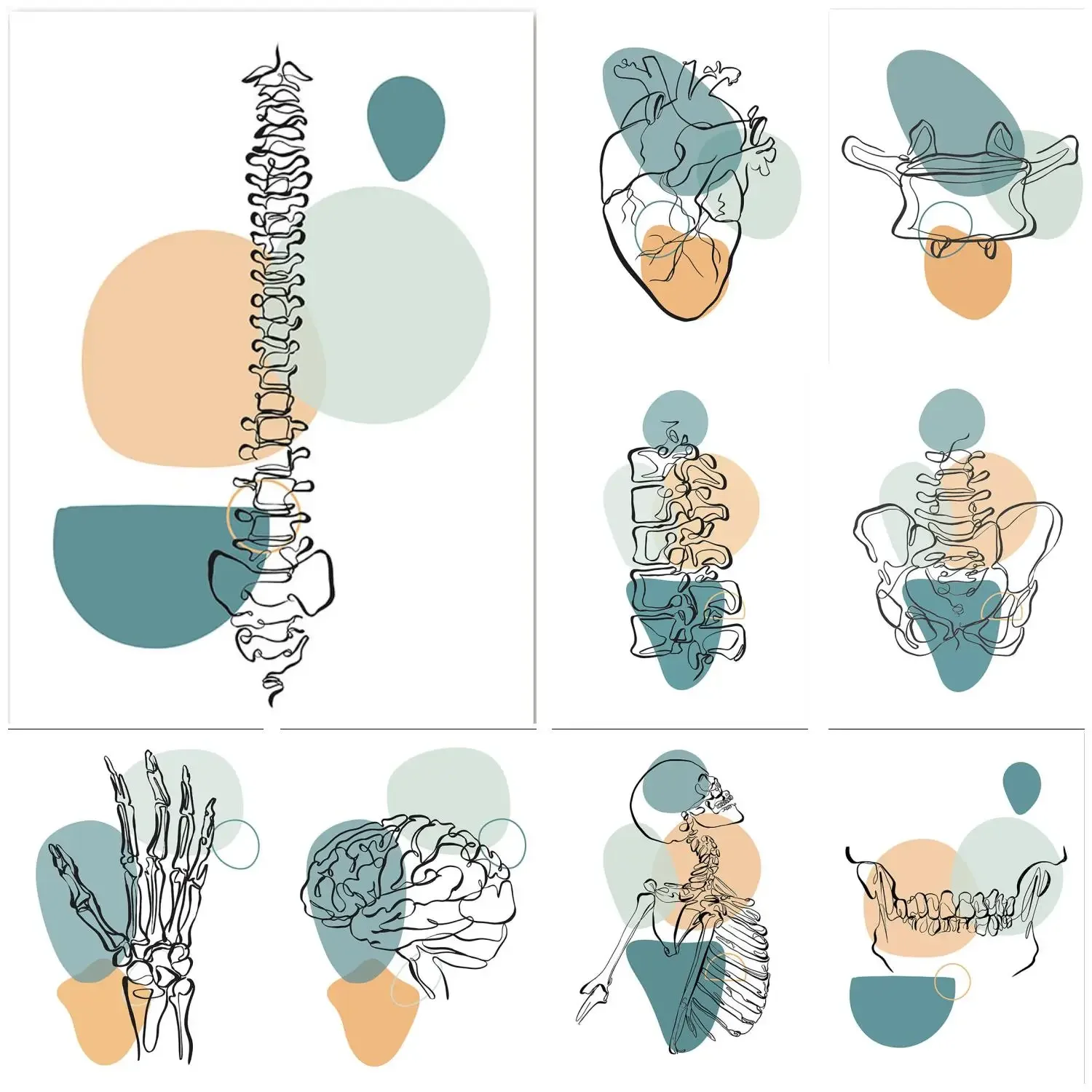 مجردة التشريح الطبي القلب الأسنان الهيكل العظمي جدار الفن اللوحة الشمال قماش الملصقات والمطبوعات جدار صور لديكور عيادة