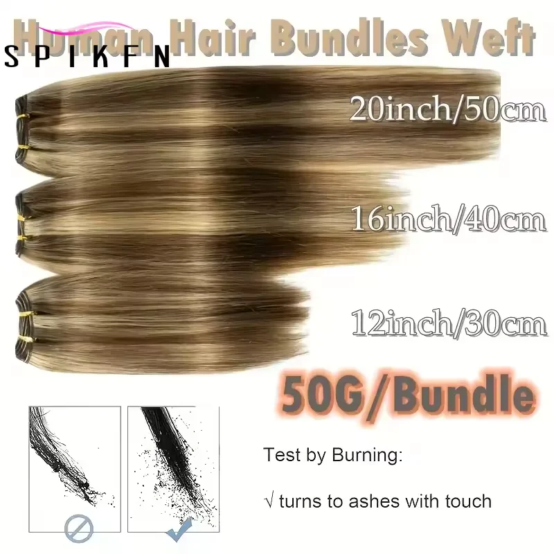 SPIKFN ハニーブロンド人毛横糸縫い髪バンドルエクステンション 12 "-24" リアルマシンレミー毛織り縫製 50 グラム/バンドル