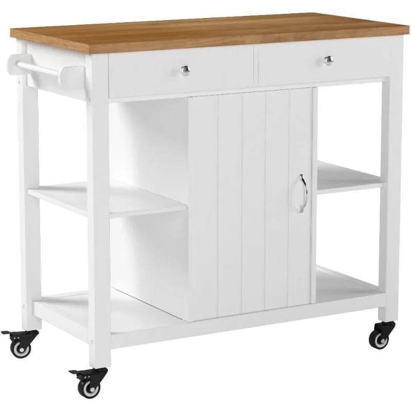 

Kitchen Cart on Wheels with Wood Top, Utility Wood Kitchen Islands with Storage and Drawers, Easy Assembly