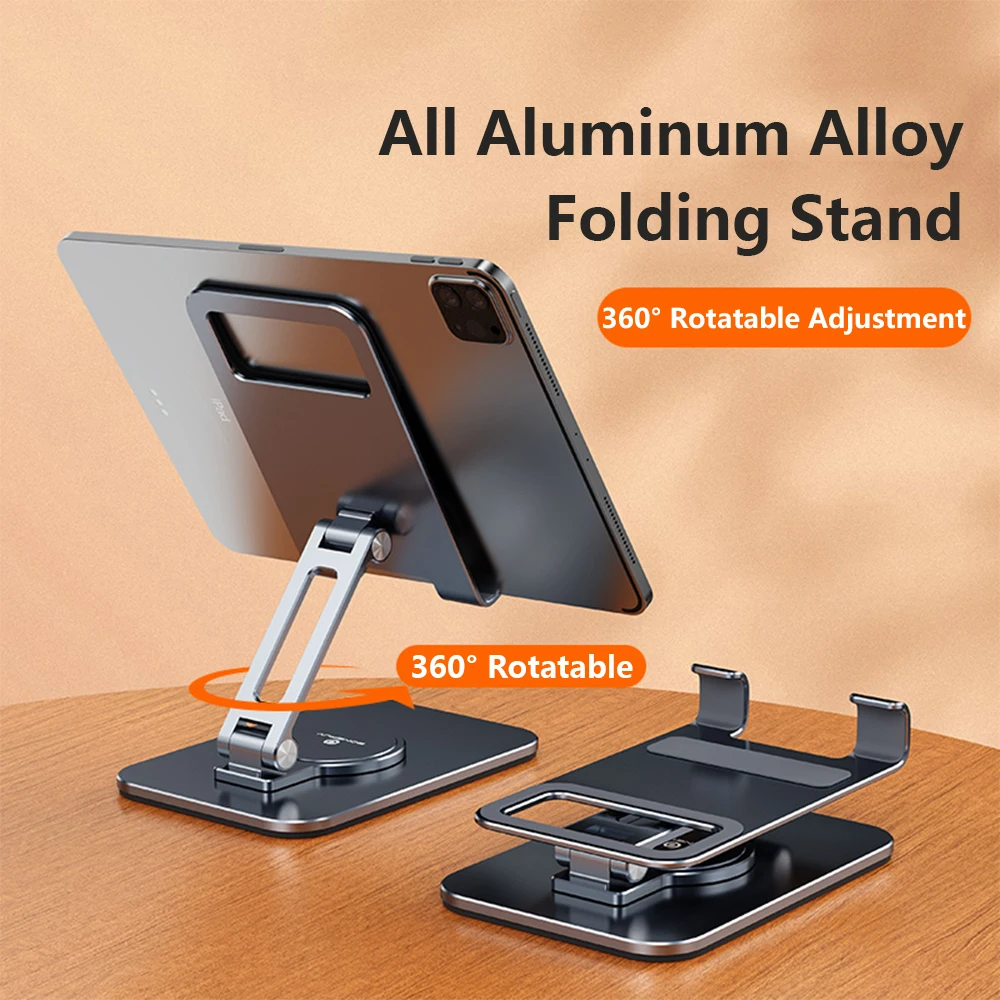 Aluminiowy, regulowany stojak na telefon komórkowy i tablet z stopu aluminium, obracany o 360 stopni. °   Obrotowy, przenośny metalowy uchwyt na tablet do iPad iPhone 17 — zdjęcie produktu 2