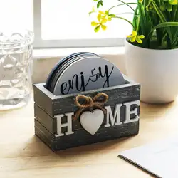 Home Love Wooden Set Lnsulated Coasters Kitchen Tableware Anti Scald And Household Use Cup Trays Decor Accessories