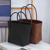 Fashion Women PU Woven Bag Large Capacity  Handle Handbags Crochet Bag Casual Female Shopping Tote Bags Vacation Beach Bag