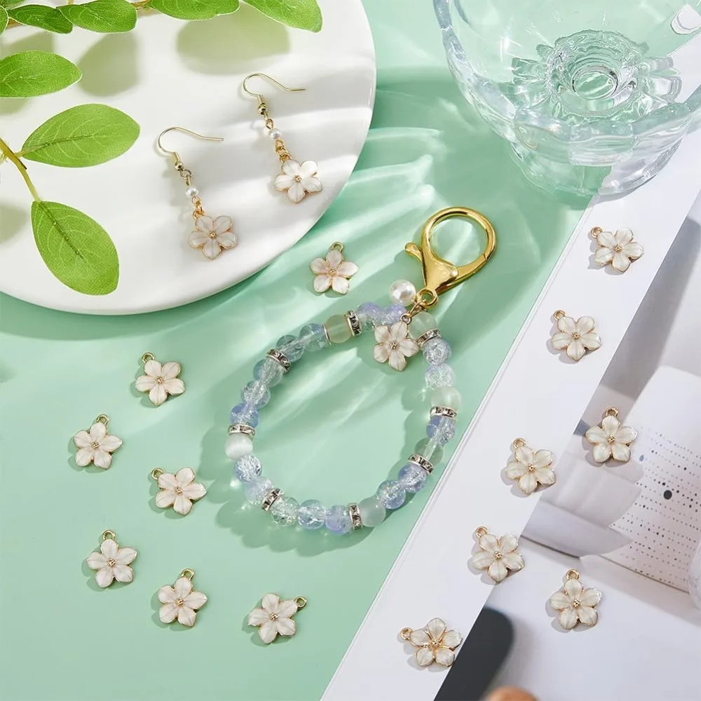 50Pcs Cherry Blossoms Flower Charms Enamel Flower Charms Cute White Flower Charms for Jewelry Making Bracelet Necklace Earrings image 5