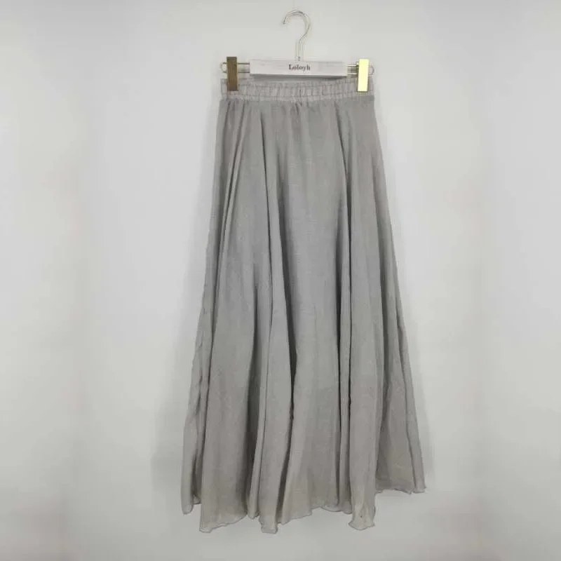 Fashion 2024 A-Line Linen Skirt Ladies Clothing Linen Maxi Skirt Pleated Vintage Boho Maxi Long Casual Beach Skirt Empire