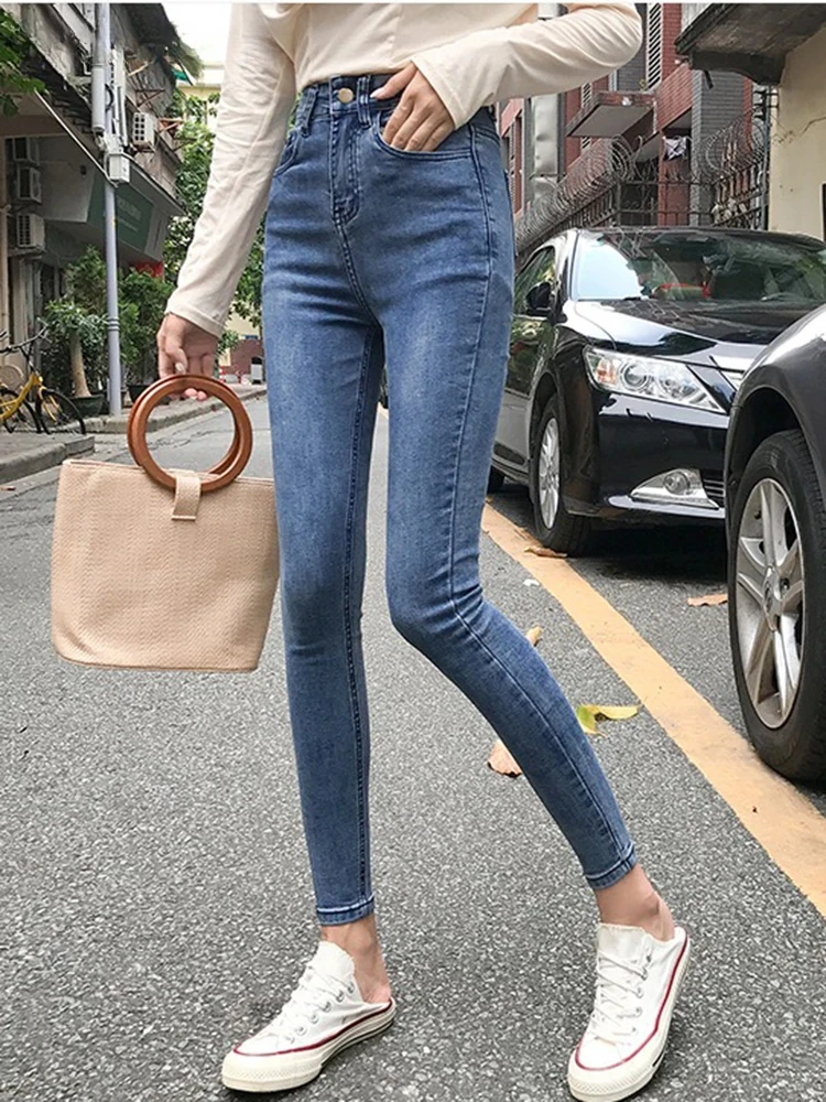 

Women Pencil Jeans Korean New High Waist Big Size 25-34 Denim Pants Streetwear Skinny Vaqueros Stretch Legging Kot Pantolones