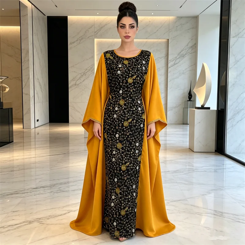 

Morocco Kaftan Dubai Abaya Women Maxi Dress Muslim Batwing Sleeve Sequins Islam Jalabiya Caftan Femme Musulmane Robe Vestidos