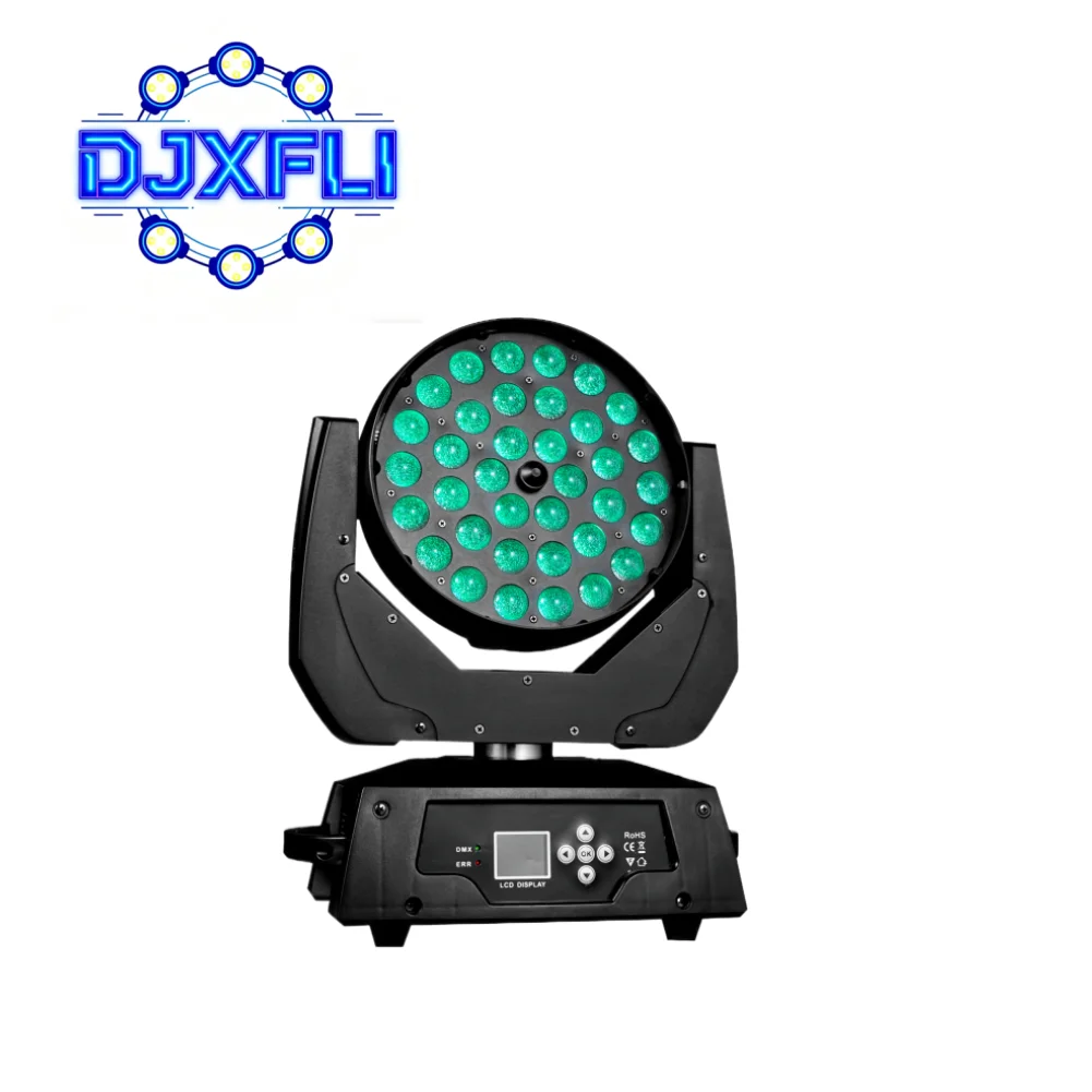 36x18W LED RGBWA+UV Zoom Wash Moving Head Light for Stage Party KTV Adjustable Beam Size Color Changing