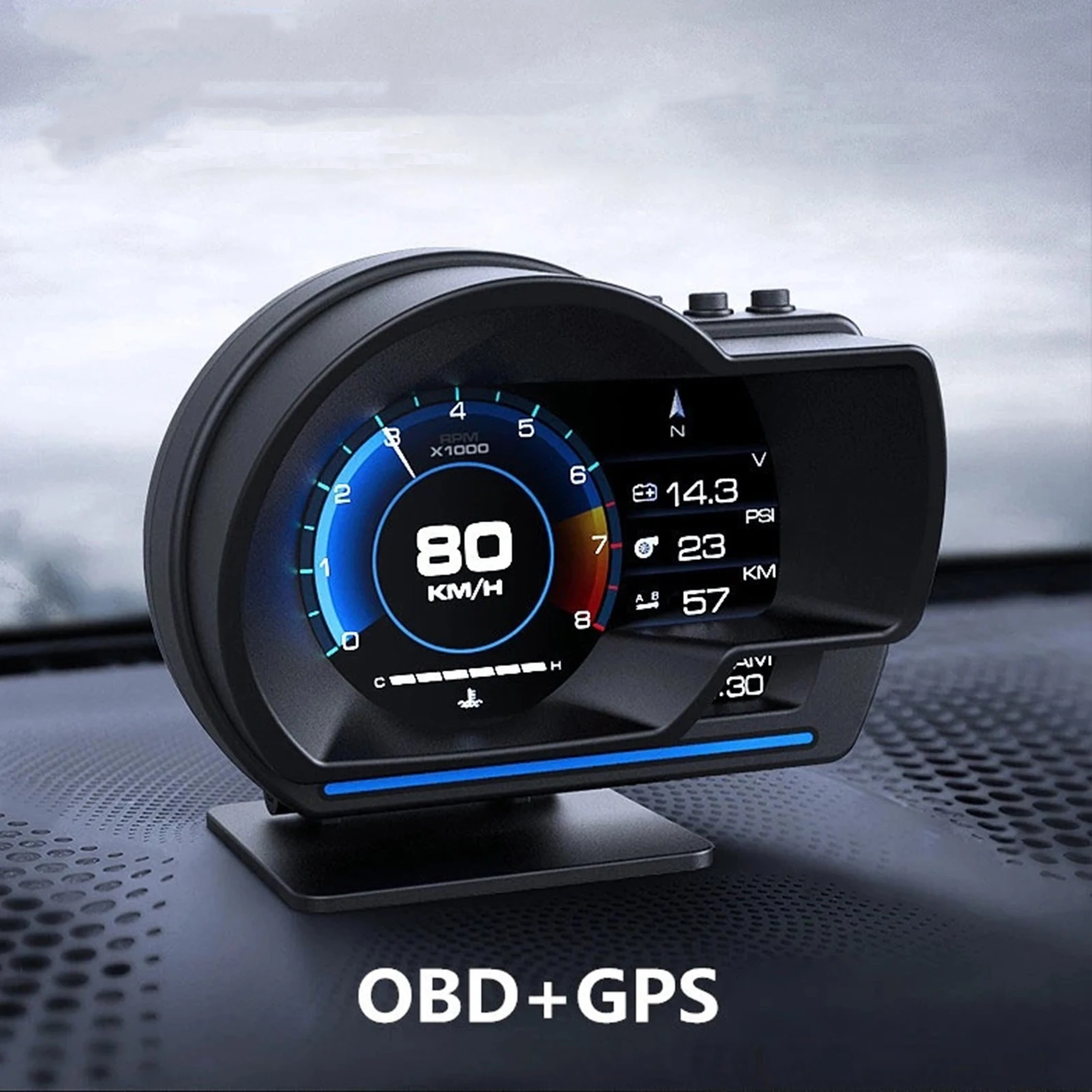 Head Up Display OBD2+GPS Smart Gauge Car HUD Speedometer Turbo RPM Alarm for Car Truck