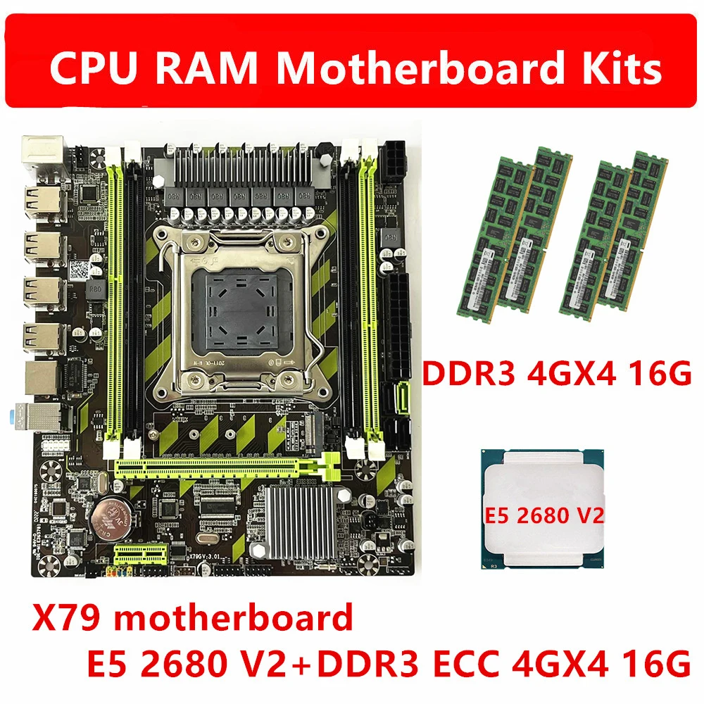 X79 Motherboard E5 2680 V2 host DDR3 1600HMZ ECC REG 4GX4 16G CPU RAM Kit Set LGA 2011 Desktop Servers Workstations Motherboard