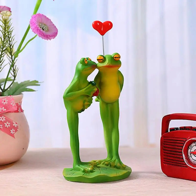 Estatuilla de pareja de ranas, adorno de estatua de escritorio, figuritas decorativas de animales abstractos, estatuas de mesa para mesa de casa, estatua pequeña