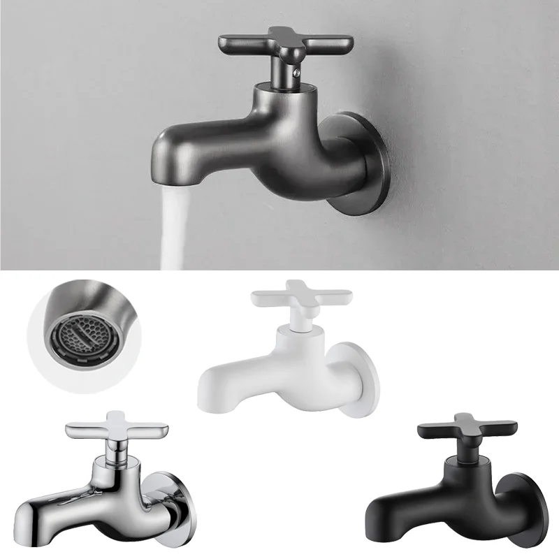

Wall Mounted Solid Brass Mop Pool Faucet Gray/Black Single Cold Water Balcony Washbasin Outdoor Garden Tap Creative Home