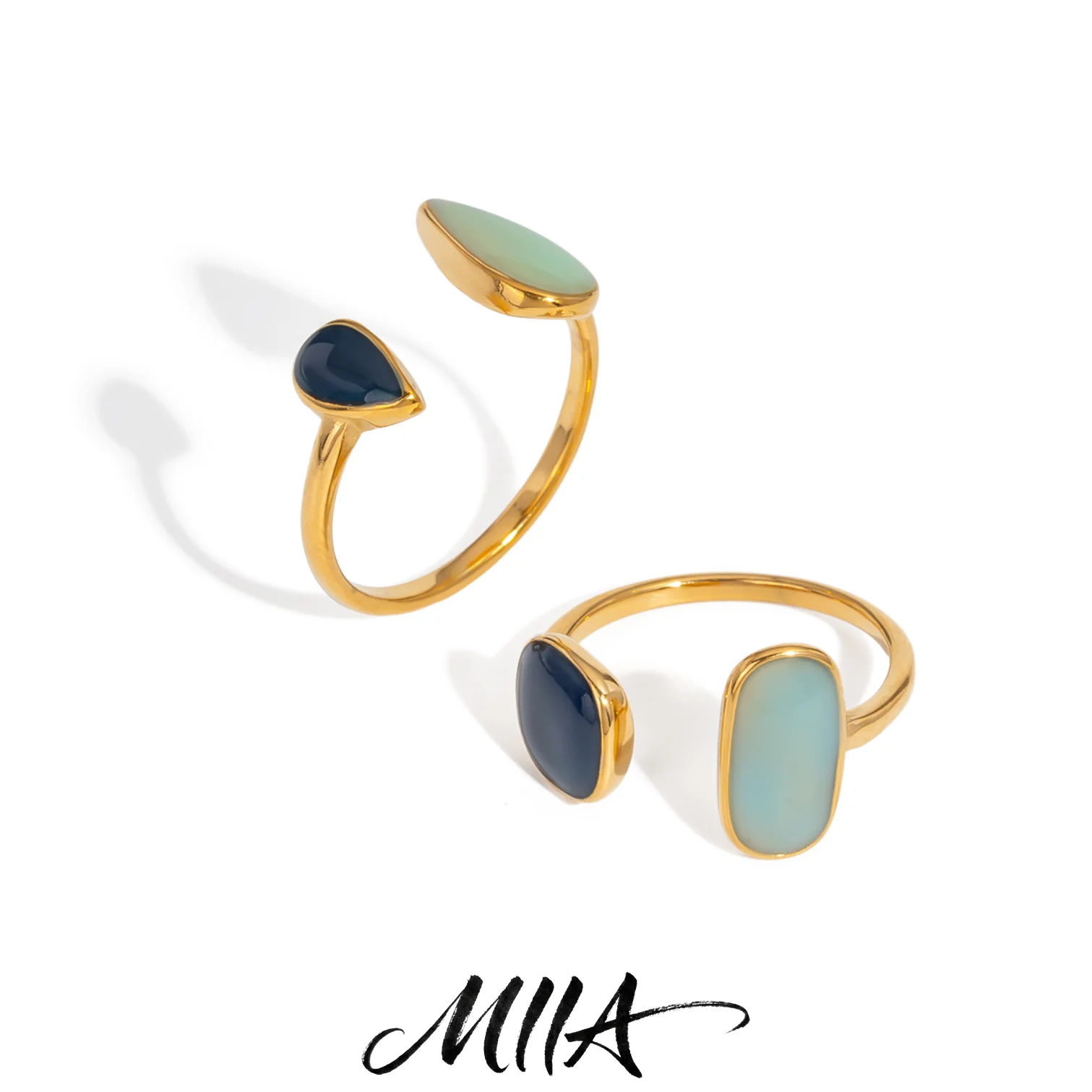 Miia Geometric Waterdrop Enamel Open Ring Women Retro Minimalist Luxury Finger Rings Waterproof Jewelry Wedding Gift Wholesale