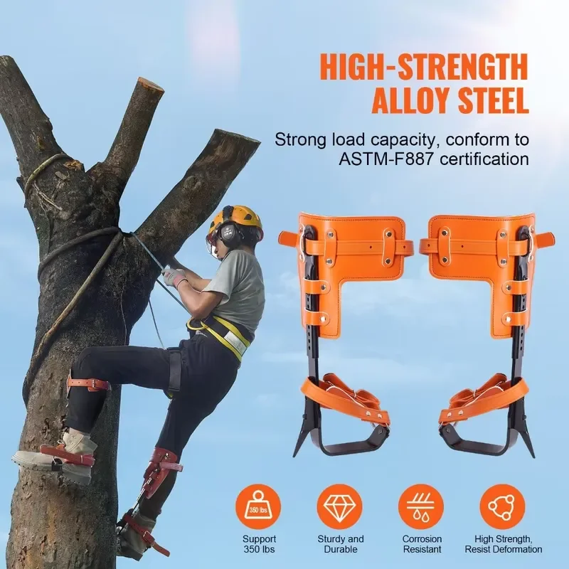 Heavy Duty Alloy Steel Tree Climbing Spikes Set with Safety Rope and Belt for Arborists 350 lbs Load Capacity Professional