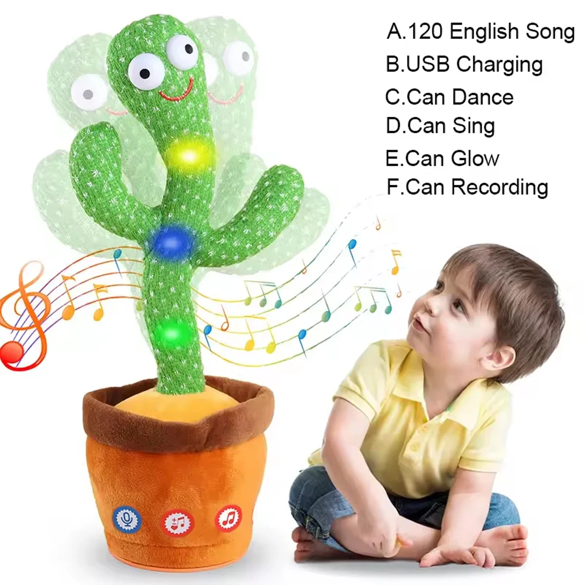 1pc-A Talking Cactus Toy That Can Be Charged Recorded And Repeated Suitable For Spanish English And Arabic Voice Changer