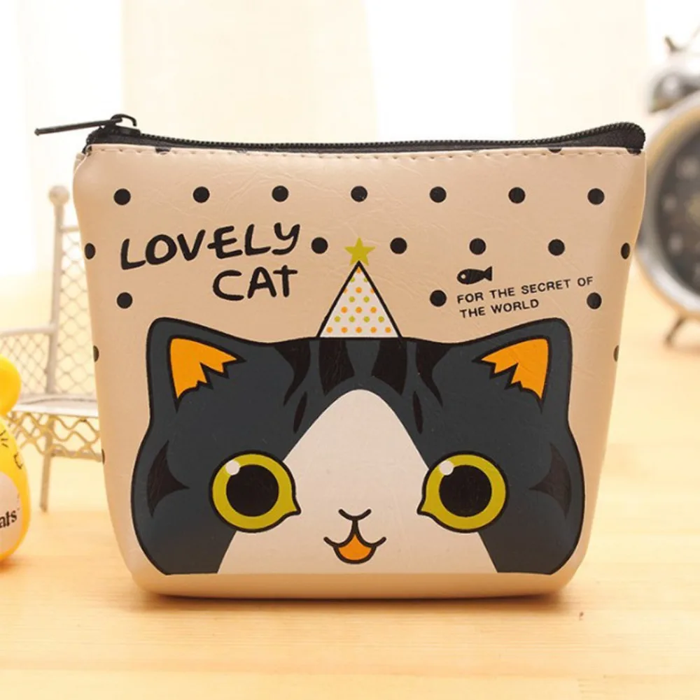 Women Wallet Pocket Coin Key Money Pouch Cartoon Cat PU Leather Coin Bag Zipper Purse Women Men Card Holder Earphone Storage Ba