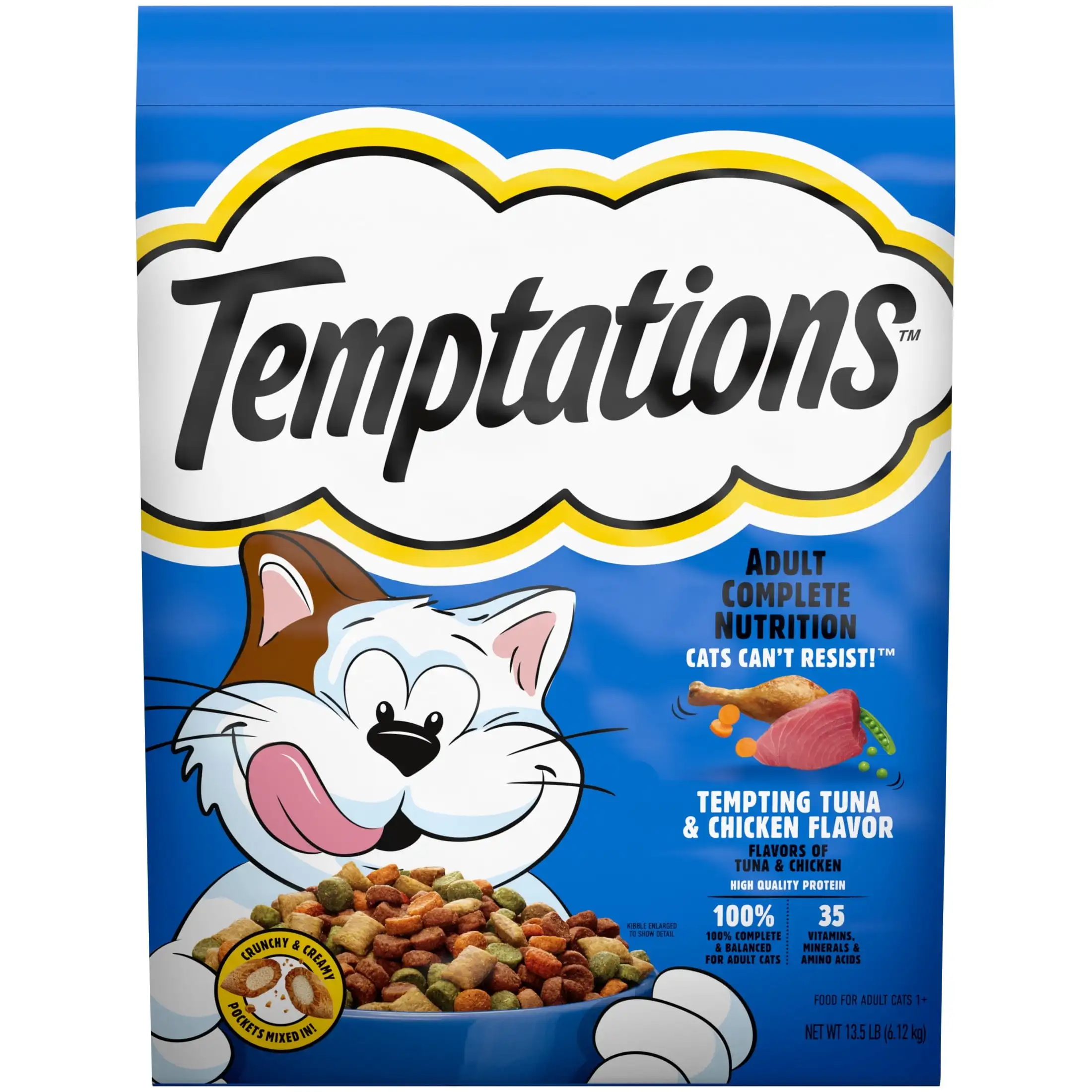 

Сухой корм для кошек Temptations, восхитительный аромат тунца и курицы, мешок 13,5 фунтов