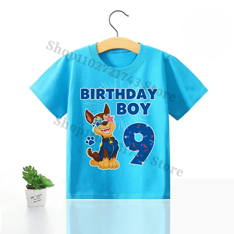 Paw Patrol T-shirts for Children Anime Cartoon Number Short Sleeved Tops Summer Travel Fashion Cute Clothing Boys Kids Clothes