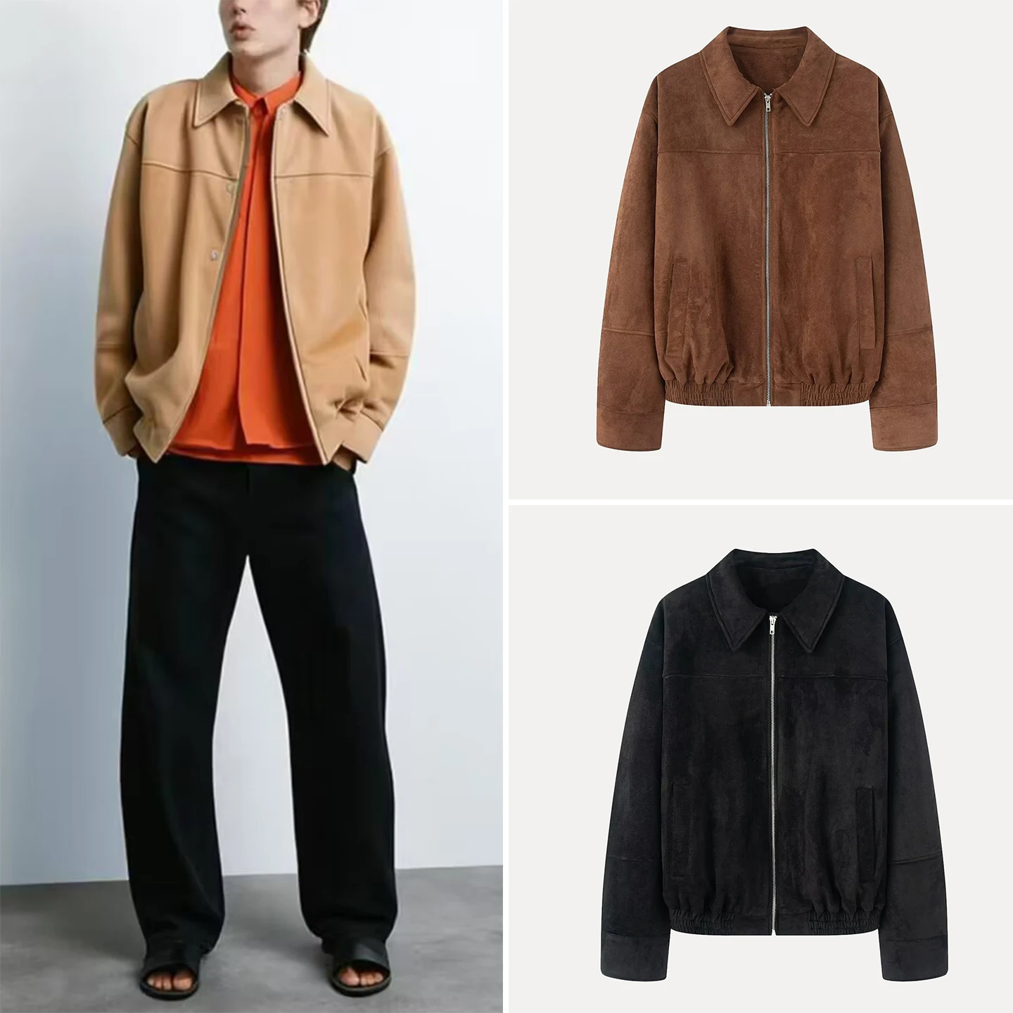 

Женская модная замшевая ткань, верхняя одежда-пилот Jaet, лето 2023, свободный крой, длинная застежка-молния, цвет