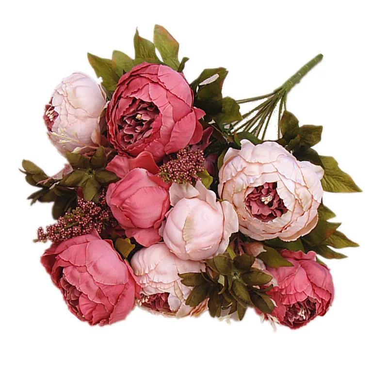 13 Heads European Style Artificial Peony Silk Flowers Decorative Party Flower For Home Hotel Wedding Office Garden Decor